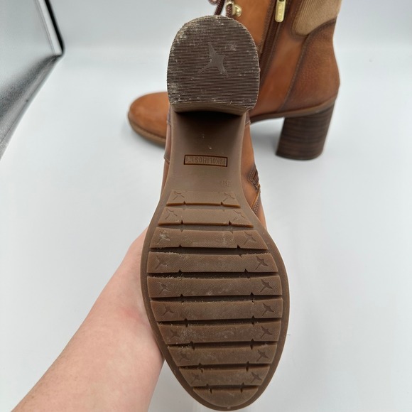 Pikolinos Brown Cognac Leather Lace Up Ankle Boots Block Heel Casual Comfort - Picture 9 of 12